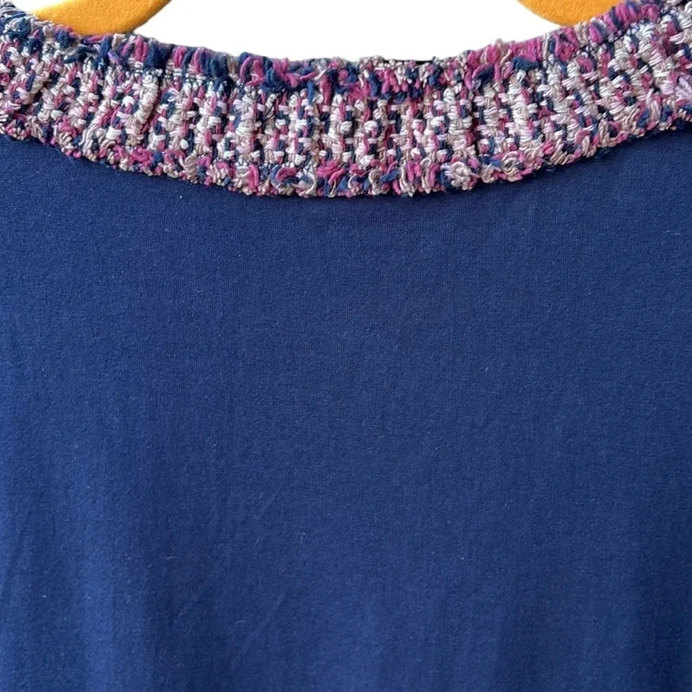 J. Crew Women’s Navy Mixed Media Tweed Short Sleeve Office Top. Sz S